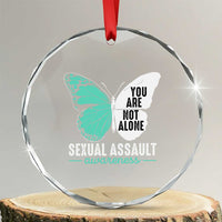 April Sexual Assault Awareness Crystal Glass Ornament Teal Ribbon Flower