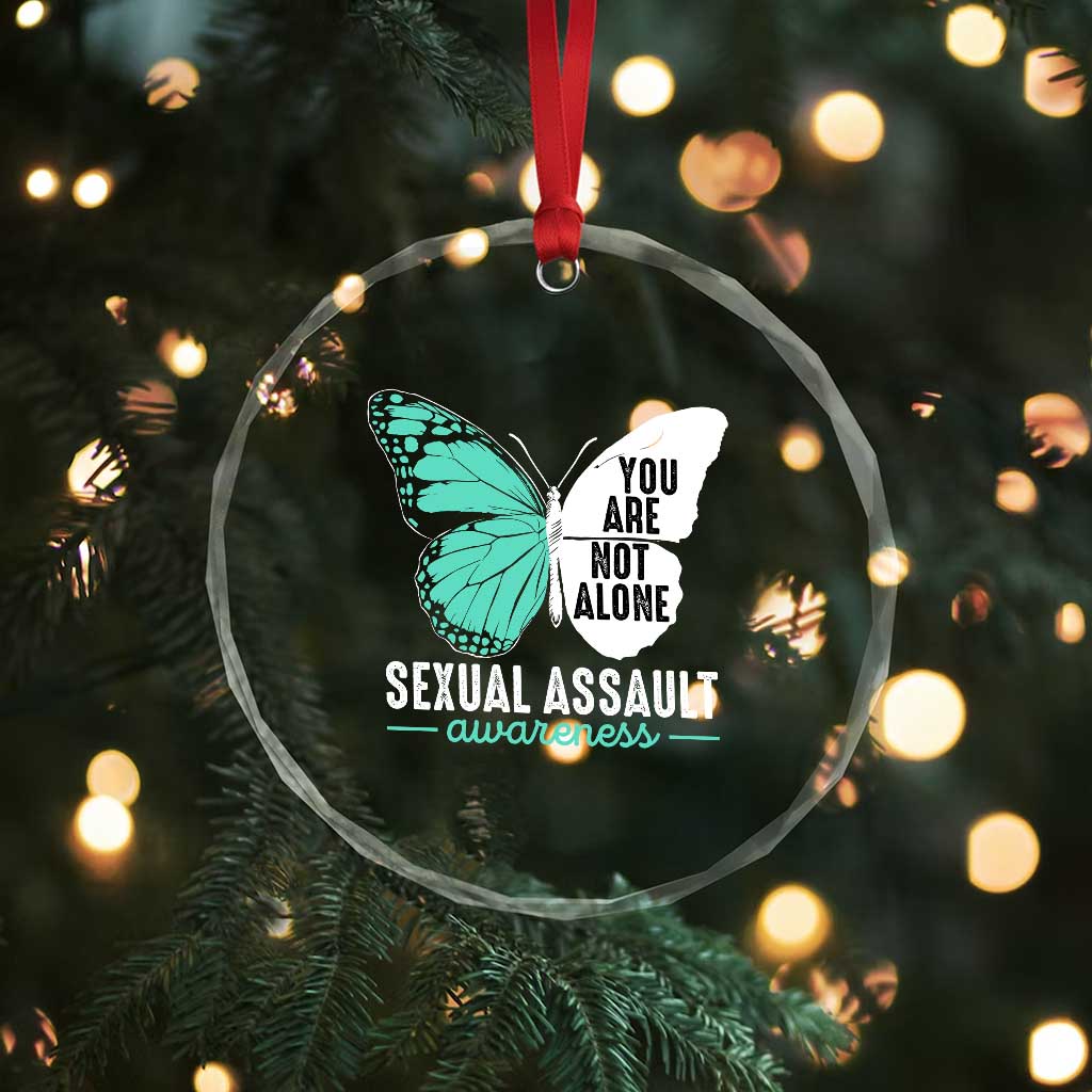 April Sexual Assault Awareness Crystal Glass Ornament Teal Ribbon Flower