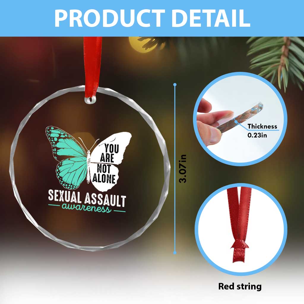 April Sexual Assault Awareness Crystal Glass Ornament Teal Ribbon Flower