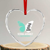 April Sexual Assault Awareness Heart Crystal Glass Ornament Teal Ribbon Flower