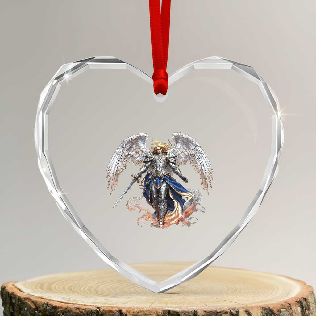 Archangel Saint Michael Warrior Heart Crystal Glass Ornament Catholic Protection Gift