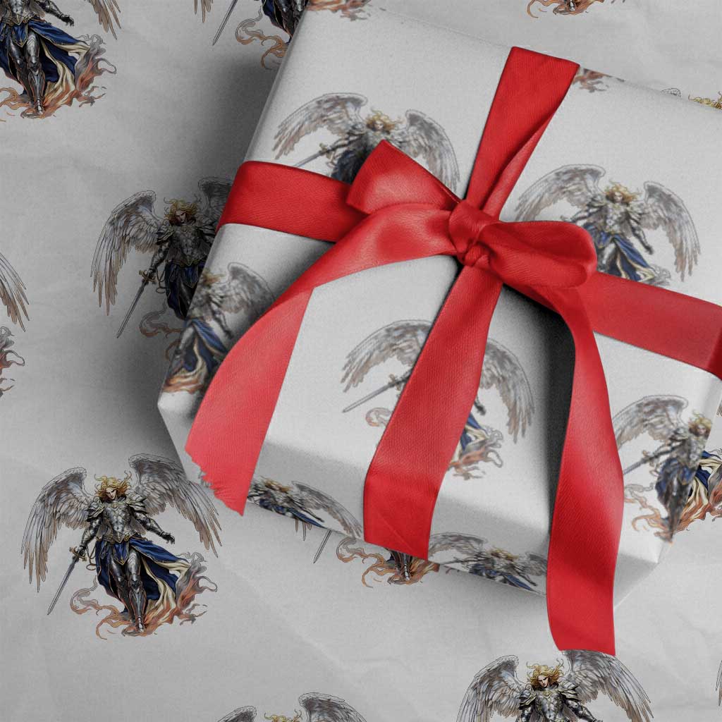 Archangel Saint Michael Warrior Wrapping Paper Roll Catholic Protection Gift