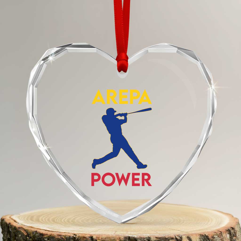 Arepa Power Baseball Batter Silhouette Heart Crystal Glass Ornament Venezuelan Pride Beisbol for Baseball Fans