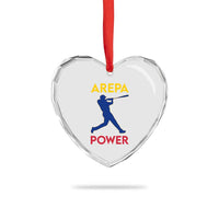 Arepa Power Baseball Batter Silhouette Heart Crystal Glass Ornament Venezuelan Pride Beisbol for Baseball Fans