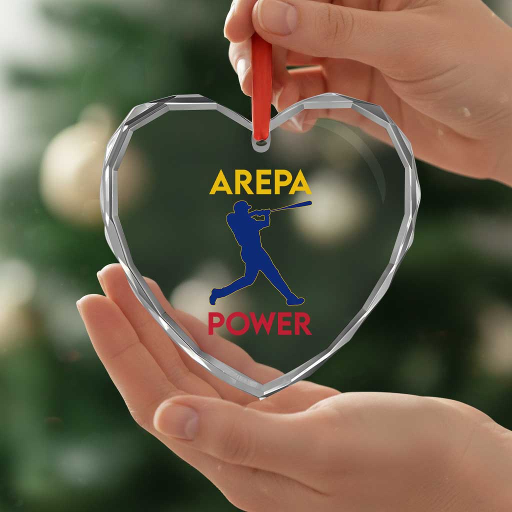 Arepa Power Baseball Batter Silhouette Heart Crystal Glass Ornament Venezuelan Pride Beisbol for Baseball Fans