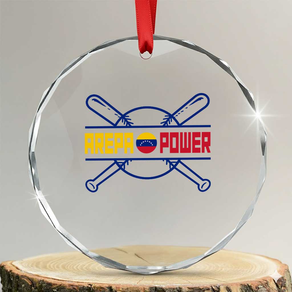 Arepa Power Baseball Crossed Bats Crystal Glass Ornament Funny Venezuelan Pride Gift for Latino Sports Fans