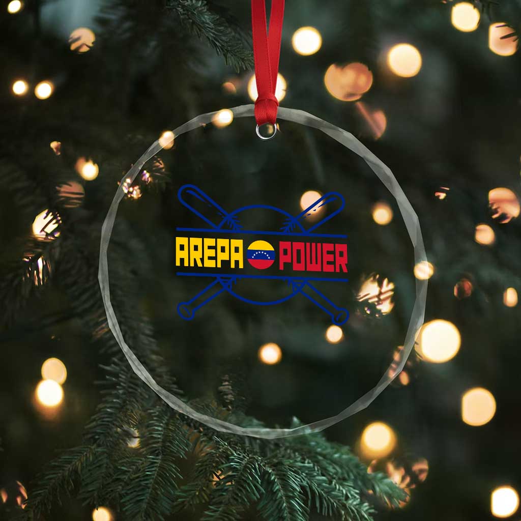 Arepa Power Baseball Crossed Bats Crystal Glass Ornament Funny Venezuelan Pride Gift for Latino Sports Fans