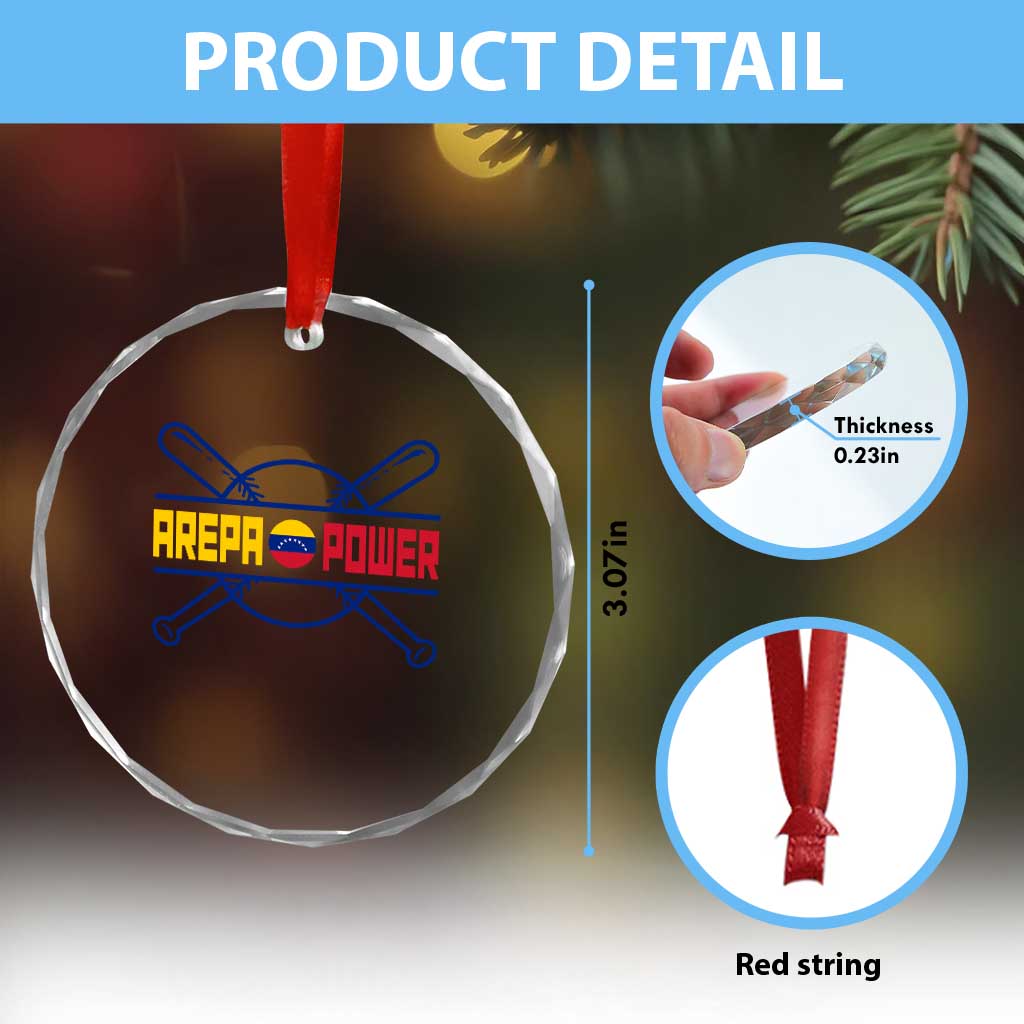 Arepa Power Baseball Crossed Bats Crystal Glass Ornament Funny Venezuelan Pride Gift for Latino Sports Fans
