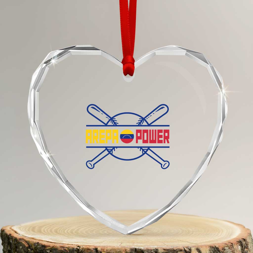 Arepa Power Baseball Crossed Bats Heart Crystal Glass Ornament Funny Venezuelan Pride Gift for Latino Sports Fans