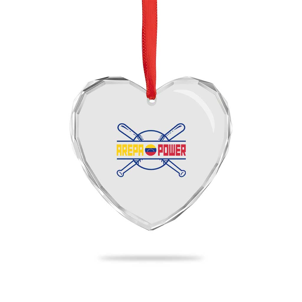 Arepa Power Baseball Crossed Bats Heart Crystal Glass Ornament Funny Venezuelan Pride Gift for Latino Sports Fans