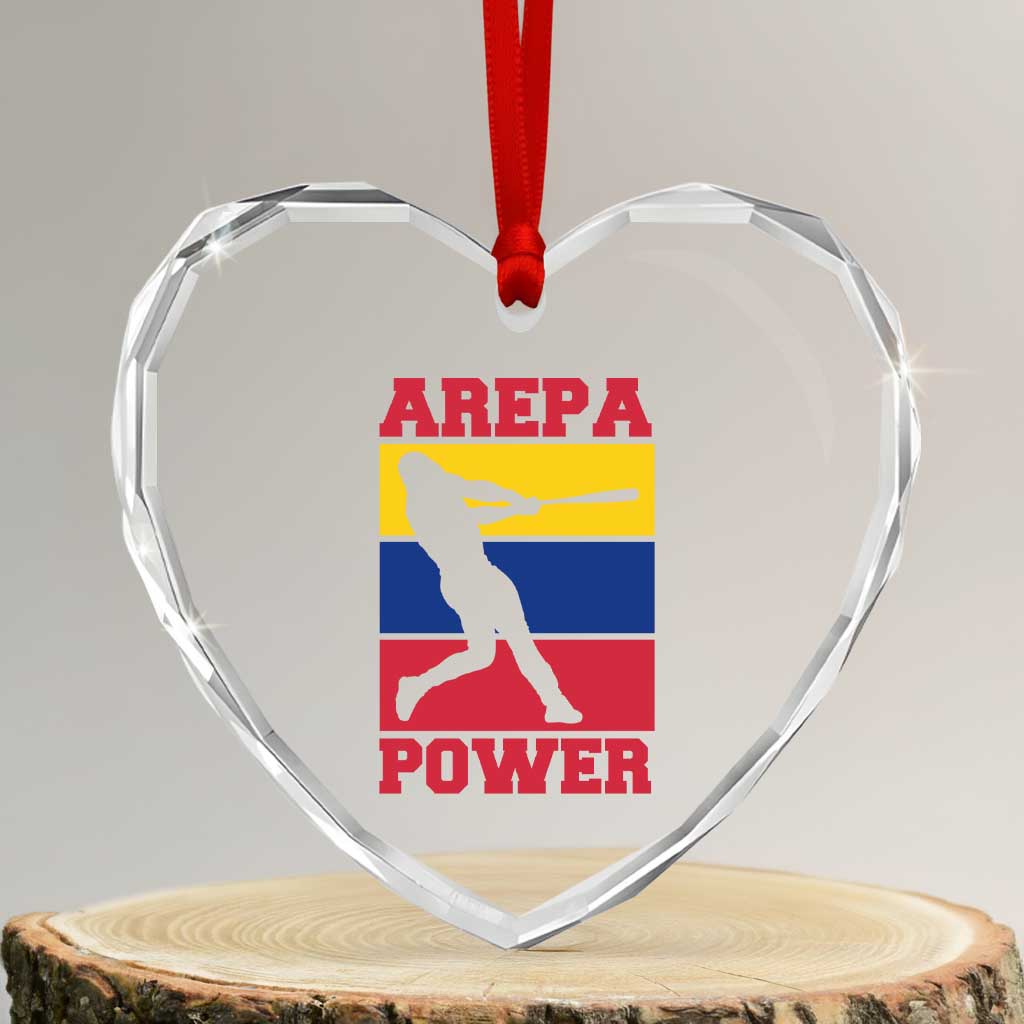 Arepa Power Venezuela Baseball Flag Heart Crystal Glass Ornament Funny Venezuelan Pride Gift for Beisbol Lovers