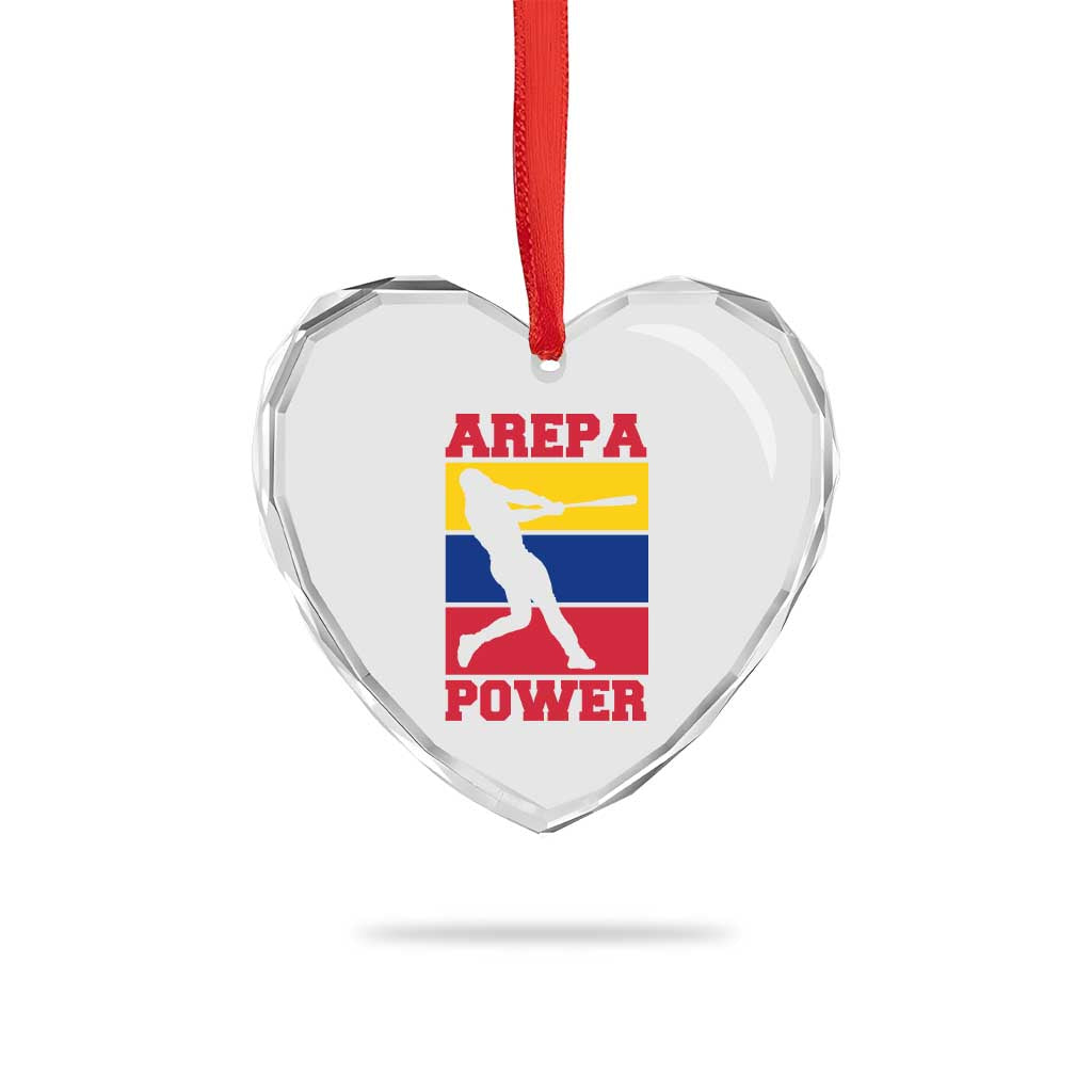 Arepa Power Venezuela Baseball Flag Heart Crystal Glass Ornament Funny Venezuelan Pride Gift for Beisbol Lovers