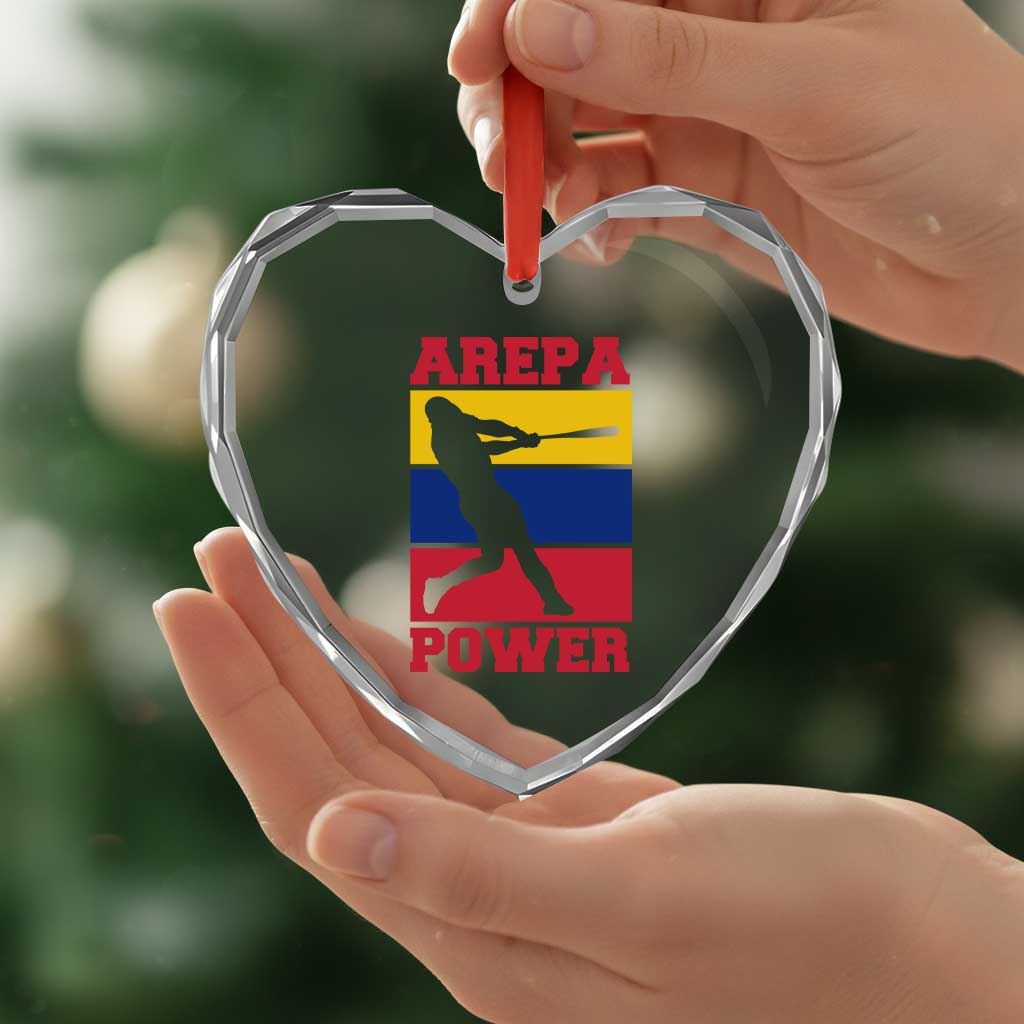 Arepa Power Venezuela Baseball Flag Heart Crystal Glass Ornament Funny Venezuelan Pride Gift for Beisbol Lovers