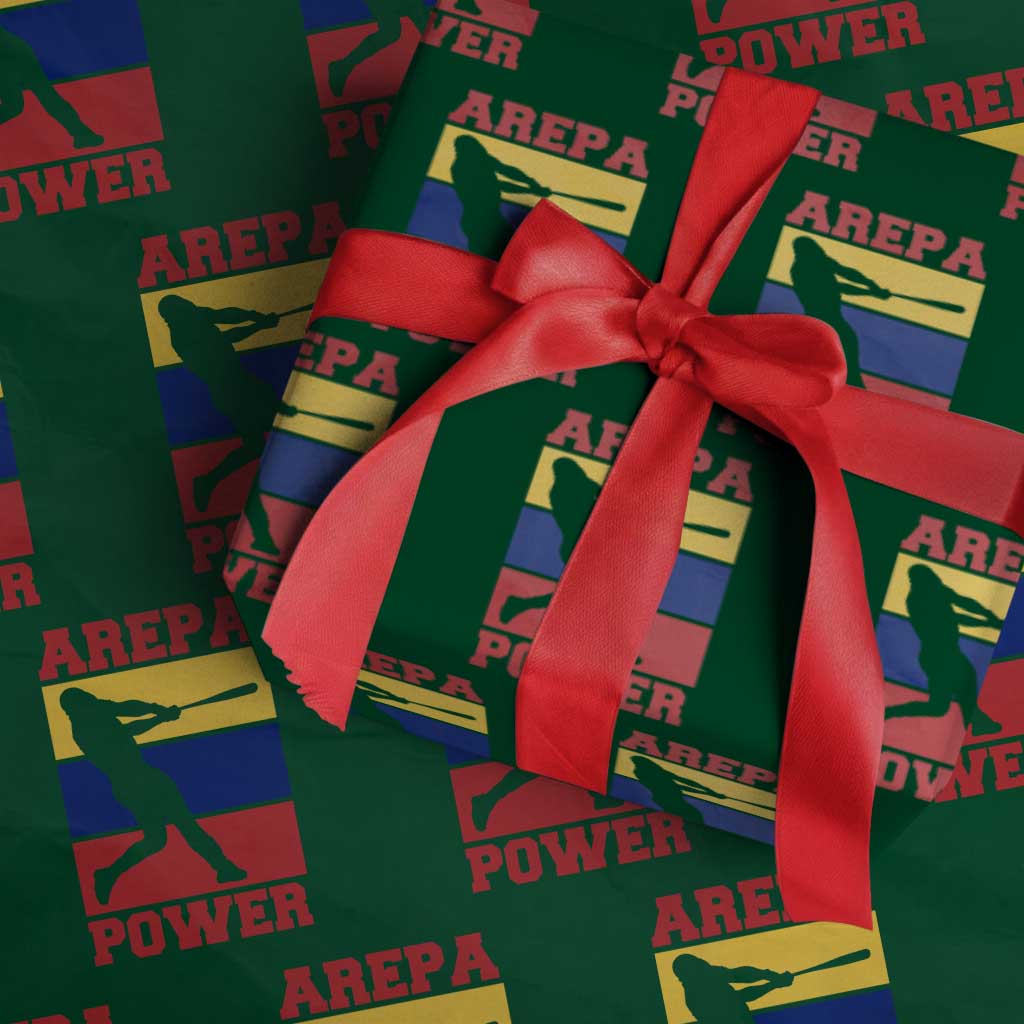 Arepa Power Venezuela Baseball Flag Wrapping Paper Roll Funny Venezuelan Pride Gift for Beisbol Lovers