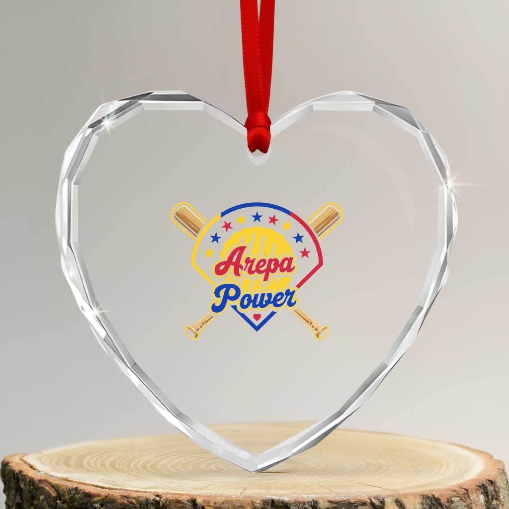 Arepa Power Venezuela Baseball Lover Heart Crystal Glass Ornament Venezuelan Pride