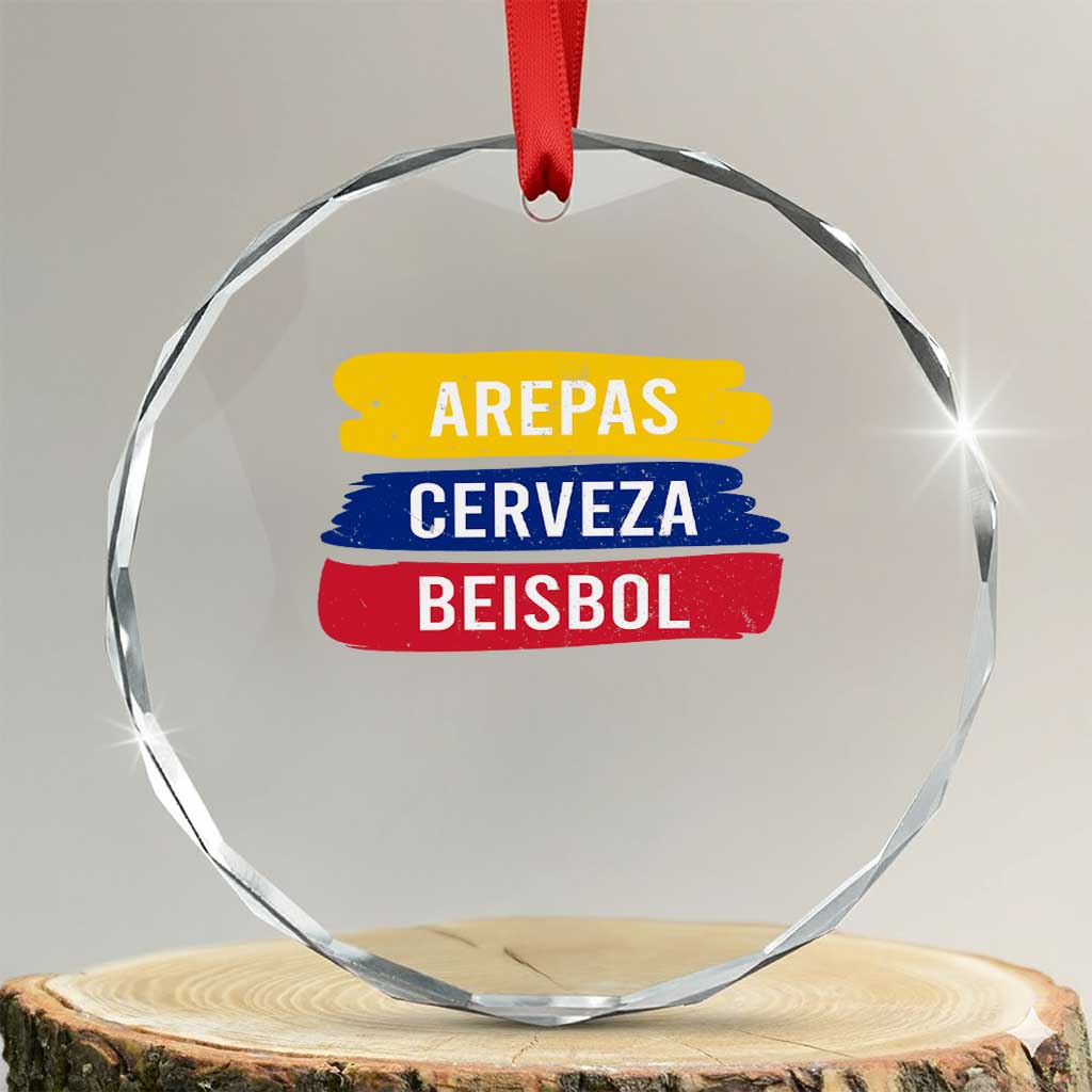 Arepas Cerveza Beisbol Venezuela Things Crystal Glass Ornament Funny Latino Food Beer and Baseball Pride