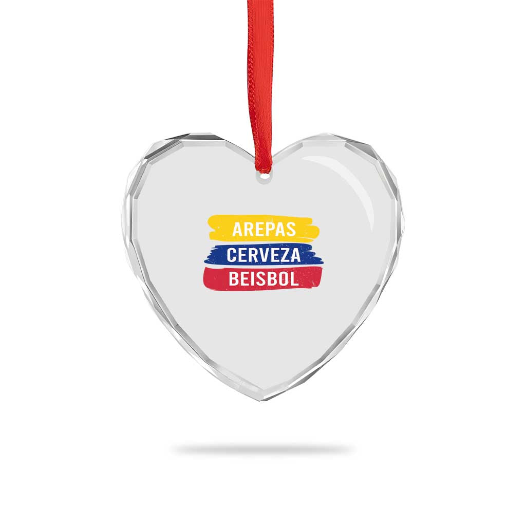 Arepas Cerveza Beisbol Venezuela Things Heart Crystal Glass Ornament Funny Latino Food Beer and Baseball Pride