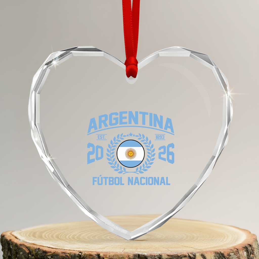 Argentina 2026 Soccer Football Fan Argentinian Flag Heart Crystal Glass Ornament