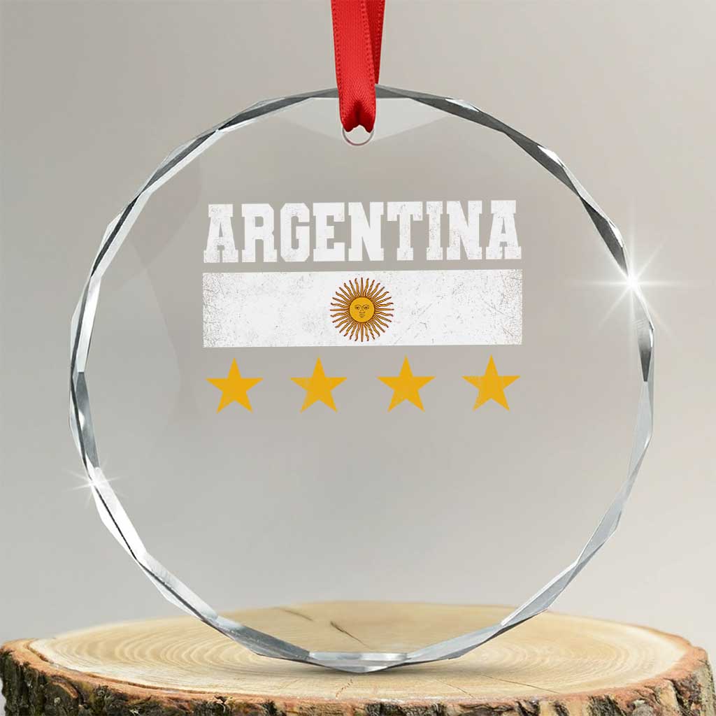 Argentina Champions 2026 4th Star Crystal Glass Ornament Vintage Sol De May and Stripes