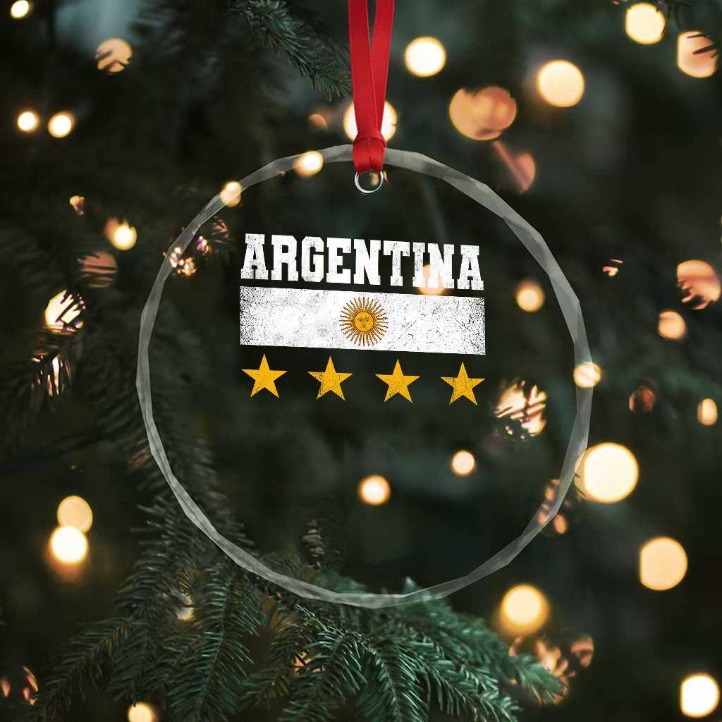 Argentina Champions 2026 4th Star Crystal Glass Ornament Vintage Sol De May and Stripes