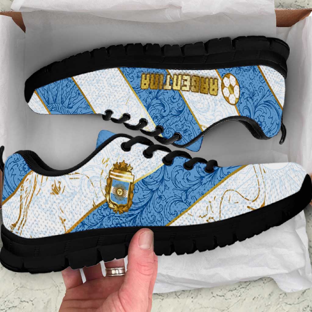 Argentina Football Sneakers Sun Of May Baroque Filigree Gold Striped Patterns