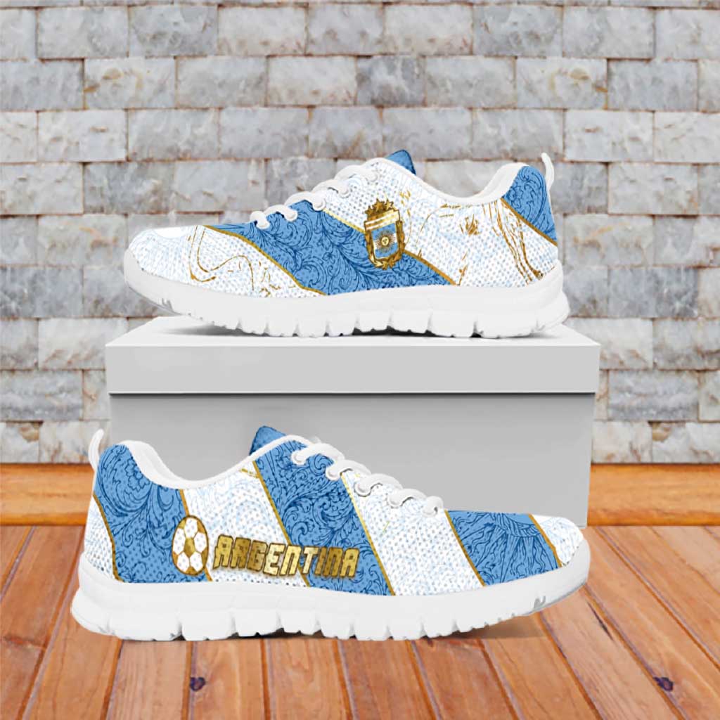 Argentina Football Sneakers Sun Of May Baroque Filigree Gold Striped Patterns