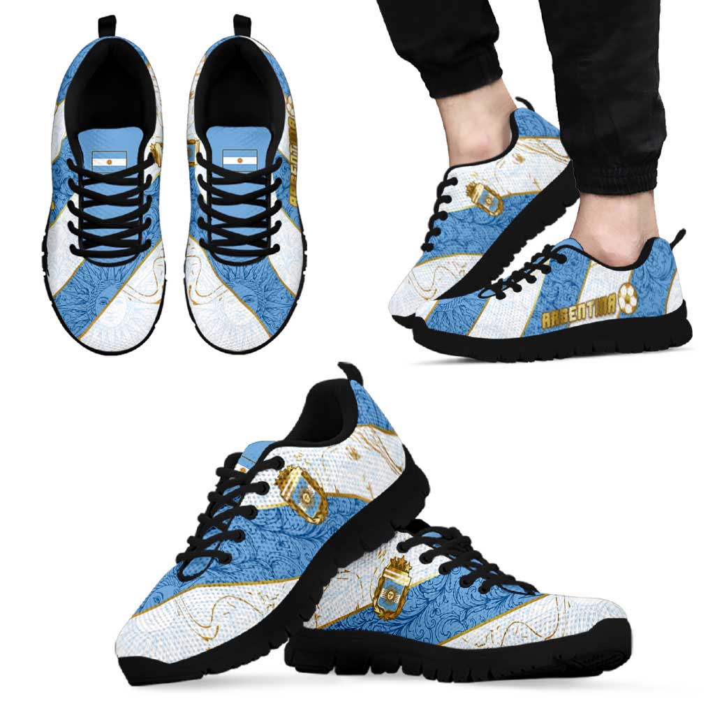 Argentina Football Sneakers Sun Of May Baroque Filigree Gold Striped Patterns