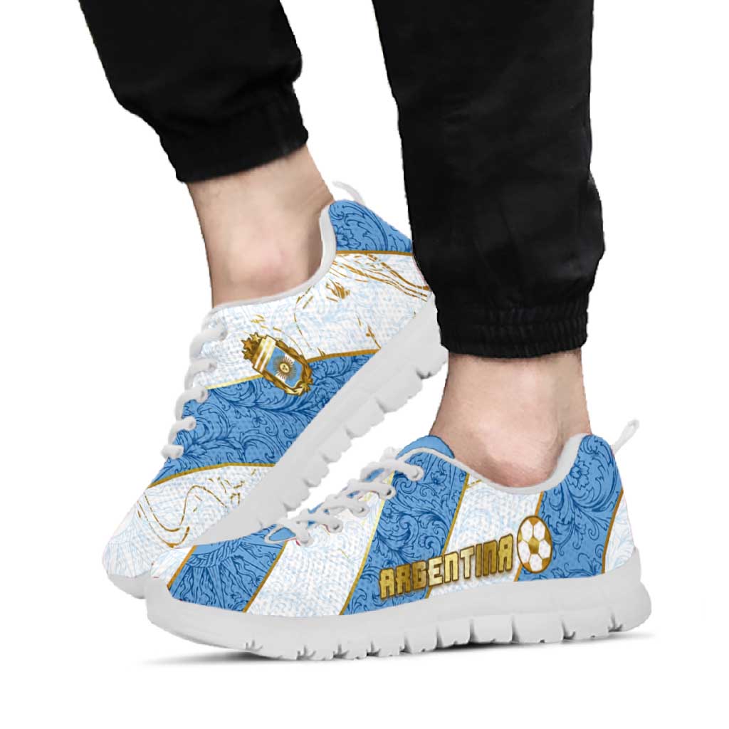Argentina Football Sneakers Sun Of May Baroque Filigree Gold Striped Patterns