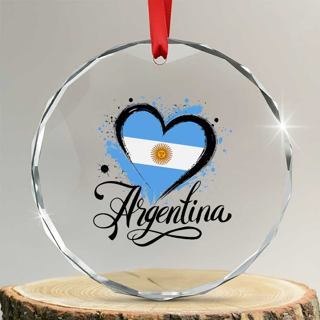 Argentina Heart Argentinian Flag Sun of May Patriotic Crystal Glass Ornament