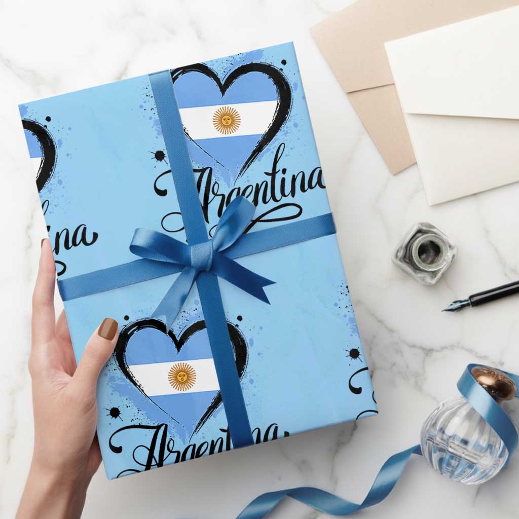 Argentina Heart Argentinian Flag Sun of May Patriotic Wrapping Paper Roll