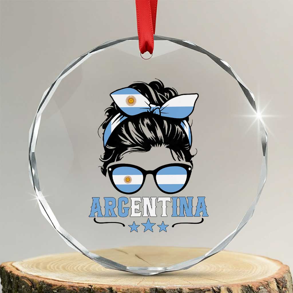 Argentina Messy Bun Proud Argentinian Flag Crystal Glass Ornament