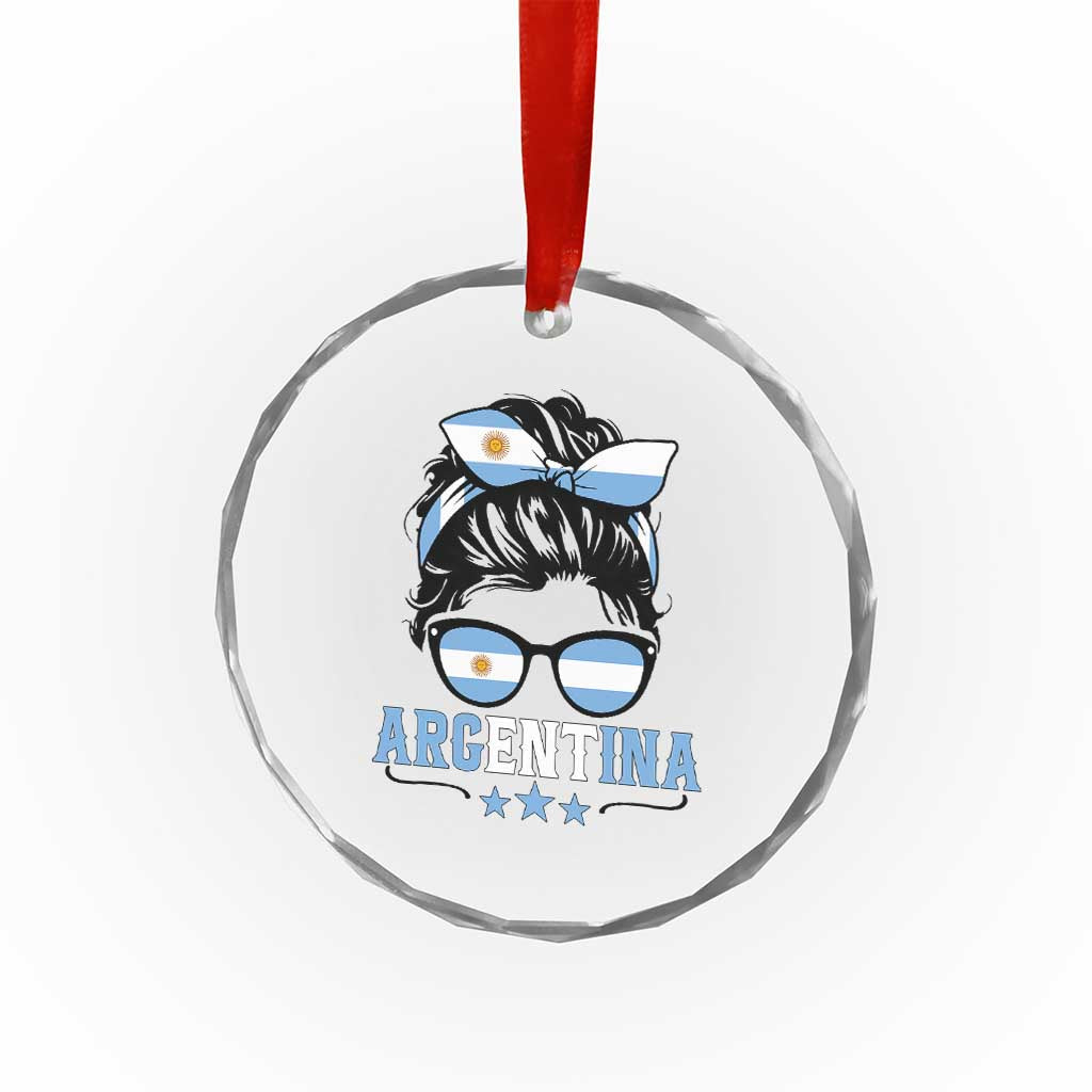 Argentina Messy Bun Proud Argentinian Flag Crystal Glass Ornament