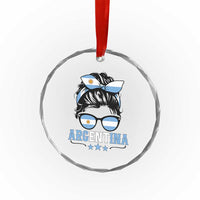 Argentina Messy Bun Proud Argentinian Flag Crystal Glass Ornament