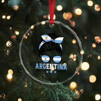 Argentina Messy Bun Proud Argentinian Flag Crystal Glass Ornament