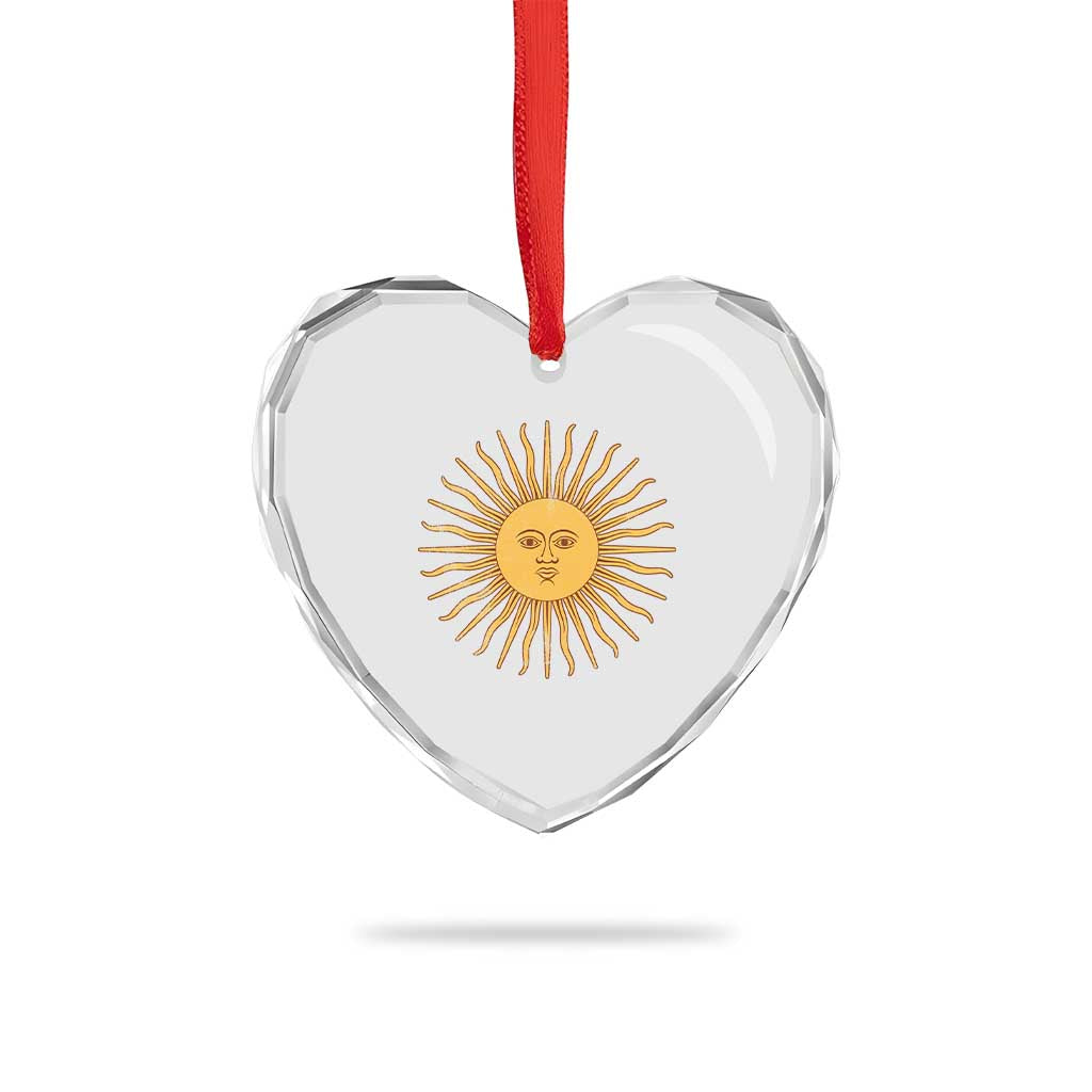 Argentina Sol De Mayo Vintage Argentinian Sun Throwback Design Heart Crystal Glass Ornament