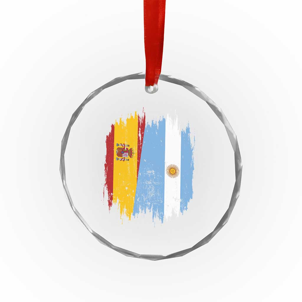 Argentina Spain Dual Heritage Flag Graphic Crystal Glass Ornament Vintage Spanish Argetine Match Day Pride