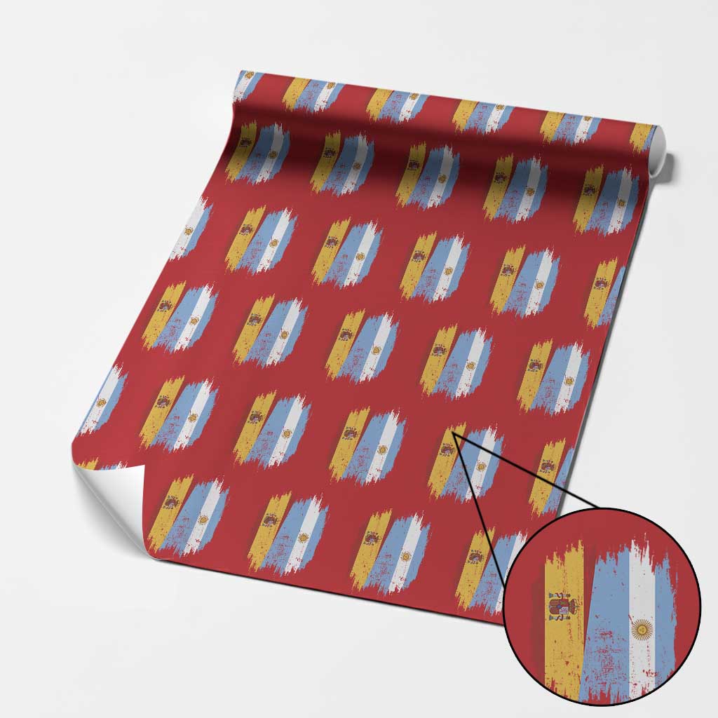 Argentina Spain Dual Heritage Flag Graphic Wrapping Paper Roll Vintage Spanish Argetine Match Day Pride