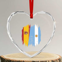 Argentina Spain Dual Heritage Flag Graphic Heart Crystal Glass Ornament Vintage Spanish Argetine Match Day Pride