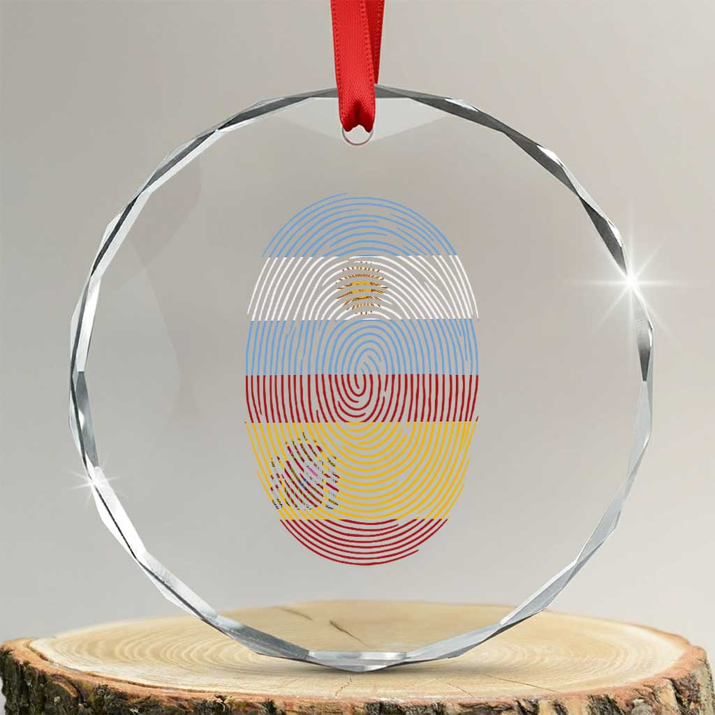 Argentina Spain Flag Fingerprint Graphic Crystal Glass Ornament Dual Heritage Spanish Argetine Pride Match Day