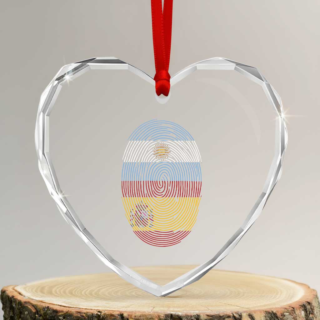 Argentina Spain Flag Fingerprint Graphic Heart Crystal Glass Ornament Dual Heritage Spanish Argetine Pride Match Day