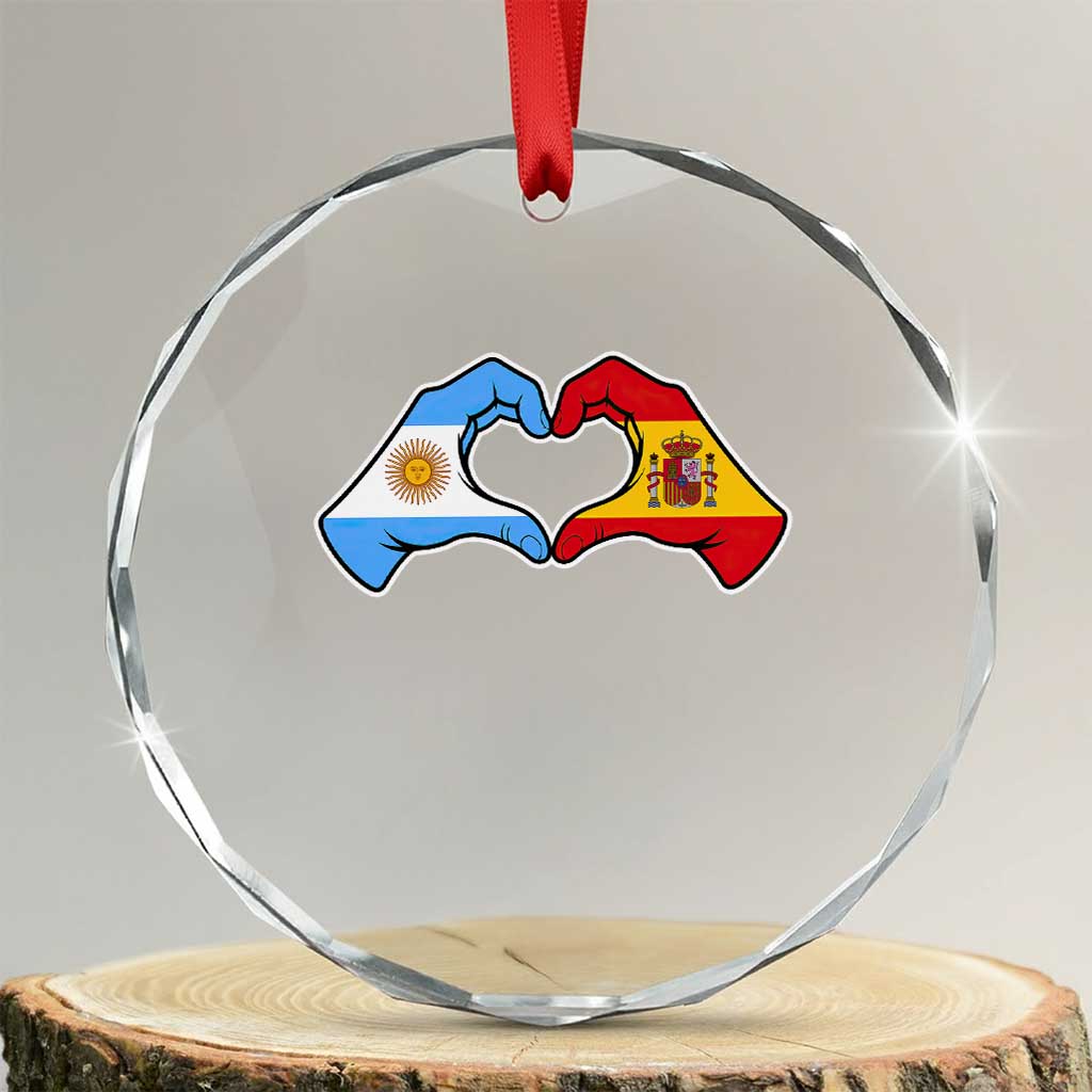 Argentina Spain Flag Heart Hands Graphic Crystal Glass Ornament Argentine Spanish Mixed Roots Pride Dual Heritage Match Day