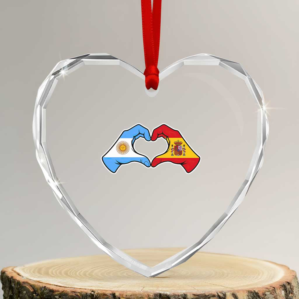 Argentina Spain Flag Heart Hands Graphic Heart Crystal Glass Ornament Argentine Spanish Mixed Roots Pride Dual Heritage Match Day
