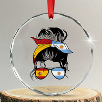 Argentina Spain Flag Messy Bun Girl Graphic Crystal Glass Ornament Cool Latina Argentine Spanish Pride Match Day