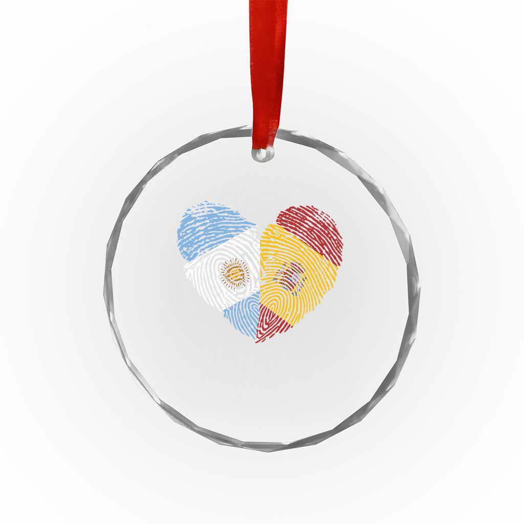 Argentina Spain Flag Mixed Roots Fingerprint Heart Graphic Crystal Glass Ornament Argentine Spanish Dual Heritage Hispanic Pride Match Day