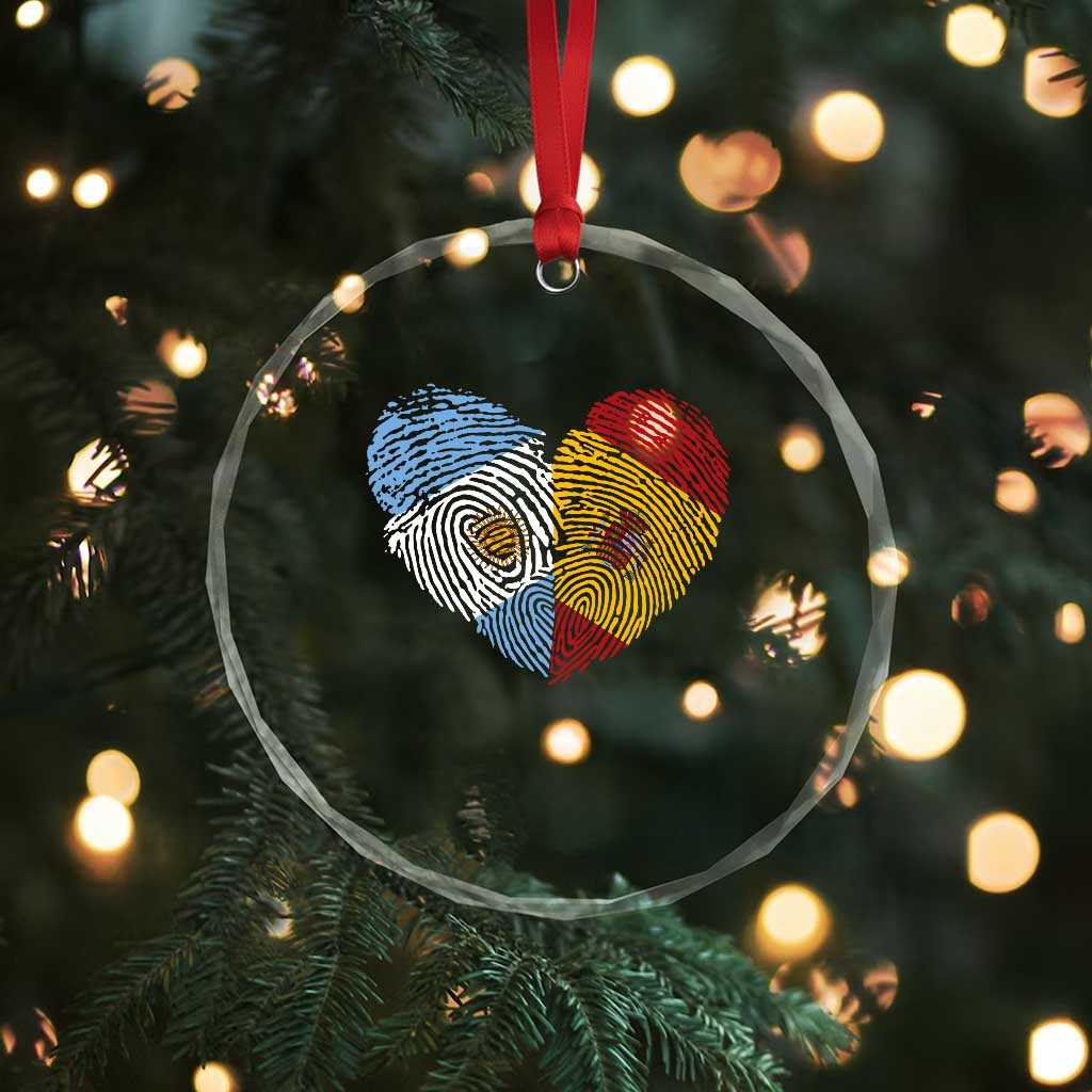 Argentina Spain Flag Mixed Roots Fingerprint Heart Graphic Crystal Glass Ornament Argentine Spanish Dual Heritage Hispanic Pride Match Day