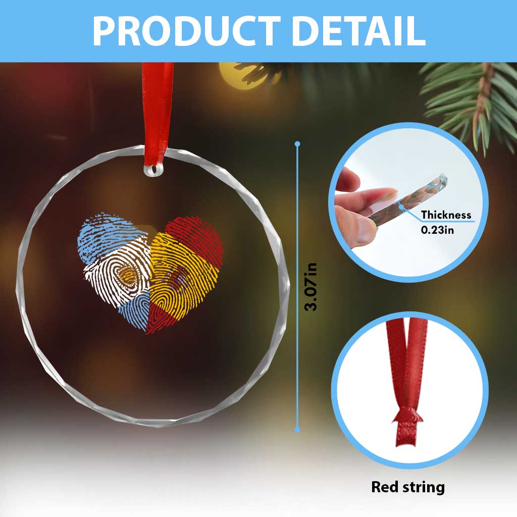Argentina Spain Flag Mixed Roots Fingerprint Heart Graphic Crystal Glass Ornament Argentine Spanish Dual Heritage Hispanic Pride Match Day