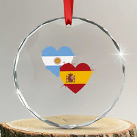 Argentina Spain Flag Two Hearts Graphic Crystal Glass Ornament Dual Argentine Spanish Heritage Love Pride