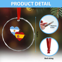 Argentina Spain Flag Two Hearts Graphic Crystal Glass Ornament Dual Argentine Spanish Heritage Love Pride