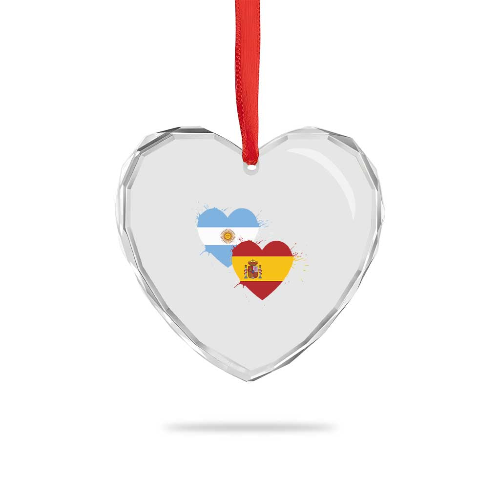 Argentina Spain Flag Two Hearts Graphic Heart Crystal Glass Ornament Dual Argentine Spanish Heritage Love Pride