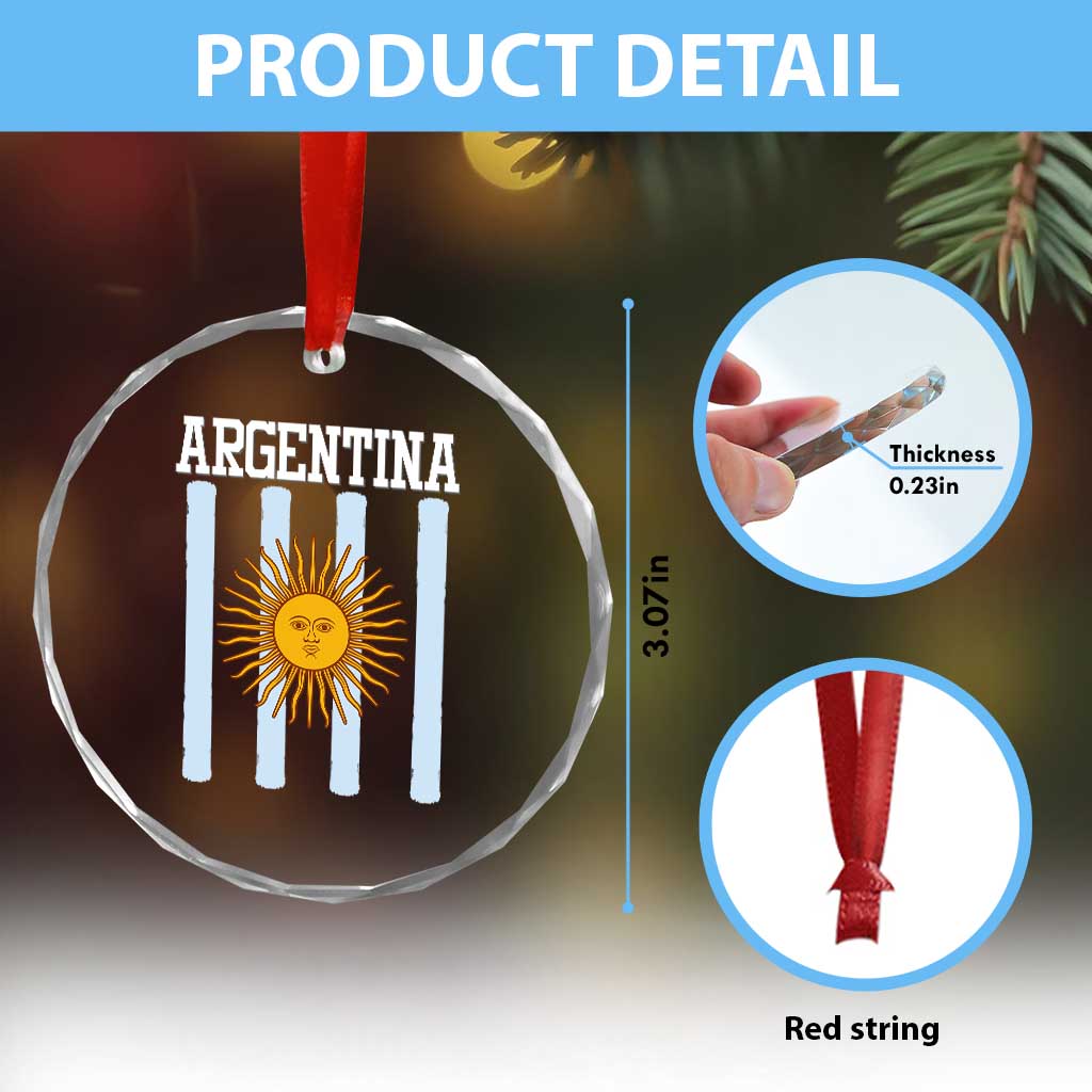 Argentina Sun of May Flag Retro Graphic Crystal Glass Ornament Patriotic Argentine Heritage Pride Souvenir